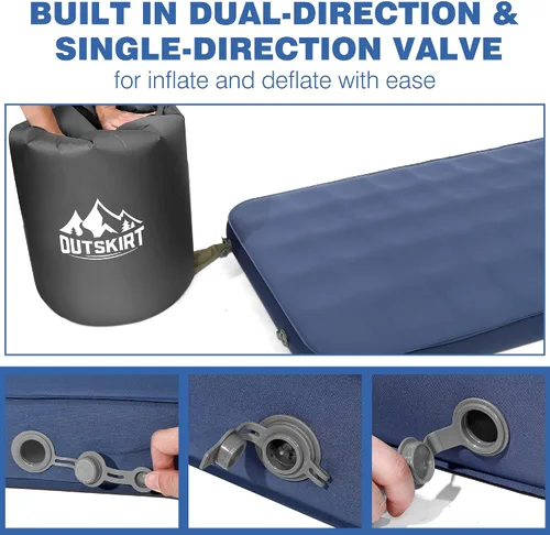 Vista 5 de OUTSKIRT Colchoneta de dormir ultraligera autoinflable, colchón de campamento de 4 pulgadas de grosor con paquete de bomba, tapete de dormir aislado
