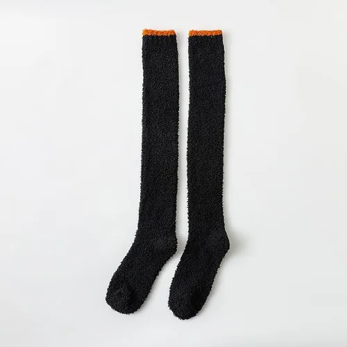 Vista 7 de Agbyise 1 par de calcetines gruesos y cálidos hasta la rodilla, calcetines altos a la rodilla, para mujeres y niñas, forro polar coral, casual