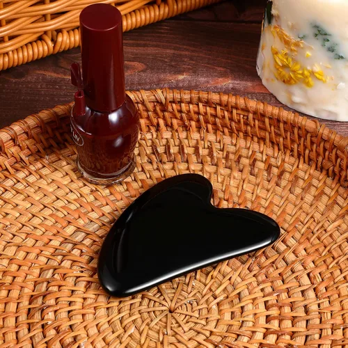 Vista 7 de rosenice Gua Sha - Herramientas faciales de guasha negra, piedra de jade Gua Sha para el cuidado de la piel facial, tensiones corporales faciales