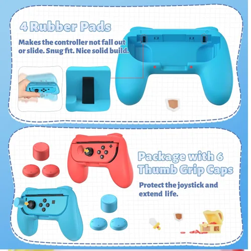 Vista 4 de FASTSNAIL Grips Compatible with Nintendo Switch for Joy Con & OLED Model for Joycon, Wear-resistant Handle Kit Compatible with Joy Cons Controllers