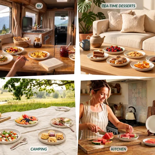 Vista 7 de Homienly Juego de 6 platos pequeños de postre de 8 pulgadas, platos profundos de paja de trigo irrompibles para fiestas, campamento, microondas