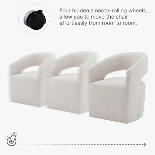 Vista 4 de KISLOT Sillas de comedor tapizadas con ruedas, sin montaje, moderno sillón de barril con rodillos para comedor, dormitorio, sala de estar, sala
