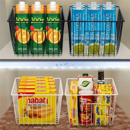Vista 7 de SANNO - Canasta rústica organizadora, de alambre, para almacenamiento en congelador o refrigerador, abierta con asas, para gabinete, alacena