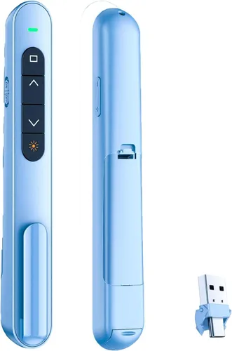 Vista 8 de QUI Clicker de presentación para PowerPoint, RF 2.4GHz USB Presentador inalámbrico remoto con Control de Volumen, Clicker de PowerPoint Avanzador