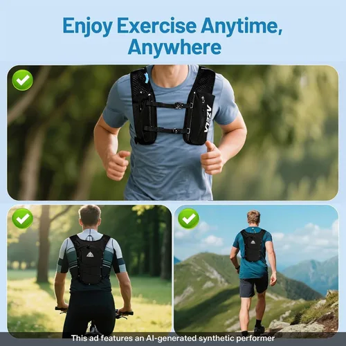Vista 7 de Esoes Chaleco para correr mochila de hidratación para hombres y mujeres, paquete de chaleco con bolsa de agua de 2 litros, mochila de agua ligera