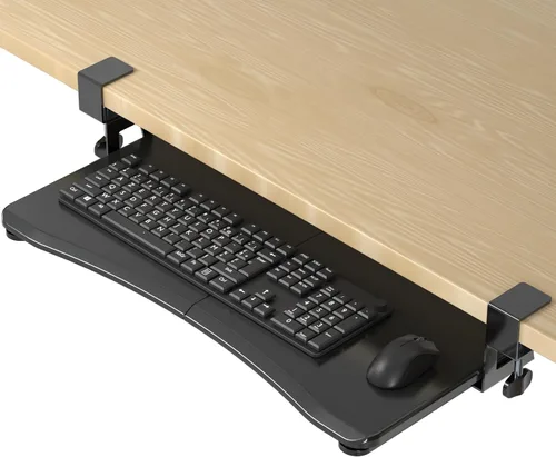 Vista 10 de suptek Bandeja pequeña para teclado debajo del escritorio con soporte de abrazadera C, teclado de computadora y bandeja para mouse, 20