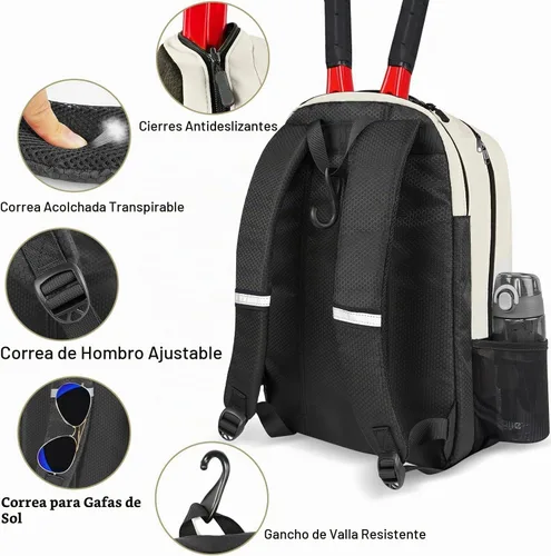 Vista 5 de Ytonet Mochila de tenis para mujeres y hombres, 2 raquetas