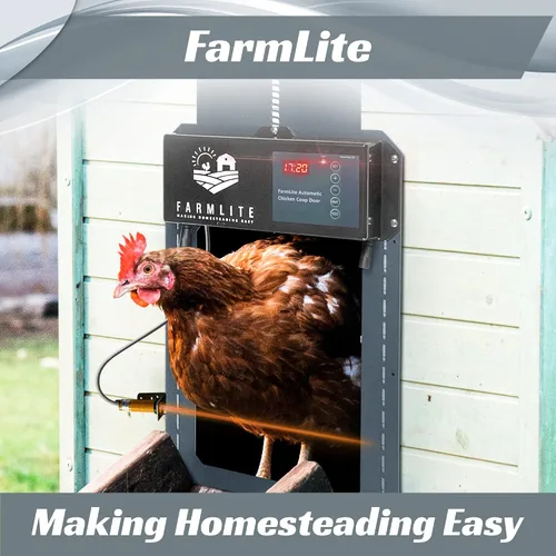 Vista 11 de FarmLite Abridor automático de puerta de gallinero Puerta automática de pollo sin batería Puerta automática de gallinero con temporizador y Negro