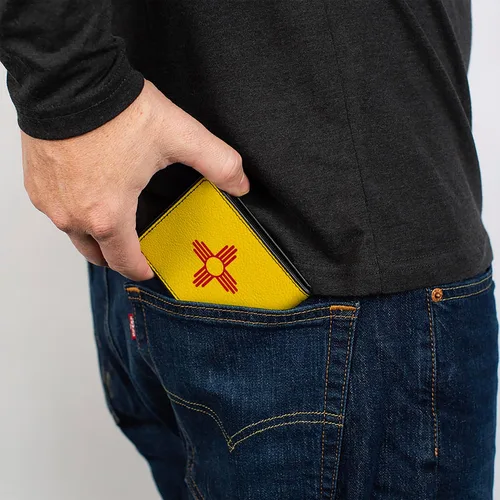Vista 5 de Buckle-Down Billetera plegable de PU para hombre, bandera de Nuevo México, multicolor, 4.0 x 3.5 pulgadas, Varios