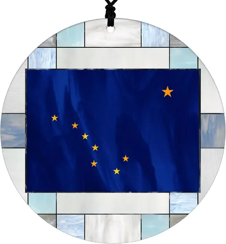 Vista 33 de Adorno navideño de Alabama – Efecto de diseño de vitrales de imitación con bandera estatal – Decoración de disco acrílico colgante 2026 para árbol