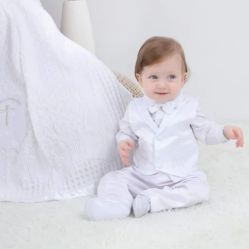 Vista 2 de Booulfi Baby Boy's 5 Pcs Set Christening Baptism Outfits Long Sleeve Suit