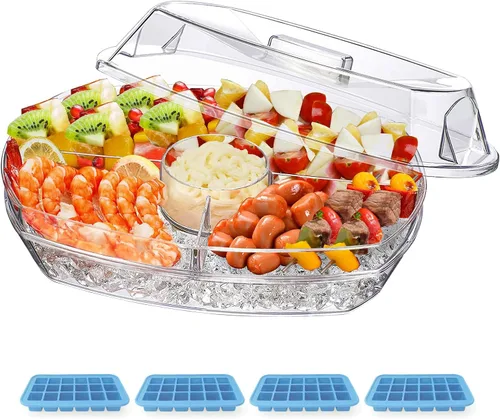 Vista 10 de INNOVATIVE LIFE Gran cuenco de ensalada con base enfriadora de hielo y tapa, bandeja refrigerada de cocina para verduras con dos cucharas largas