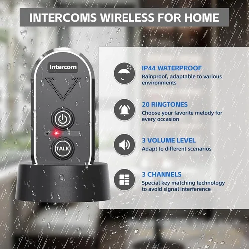 Vista 3 de Timbre inalámbrico para el hogar, sistema de intercomunicación inalámbrico de 4900 pies de largo alcance, timbre de intercomunicador bidireccional