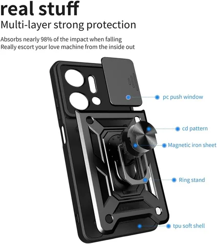 Vista 2 de ZMONE - Funda para teléfono Honor X7A con protector de pantalla de vidrio, [2 unidades] cubierta protectora de cámara deslizante integrada, funda