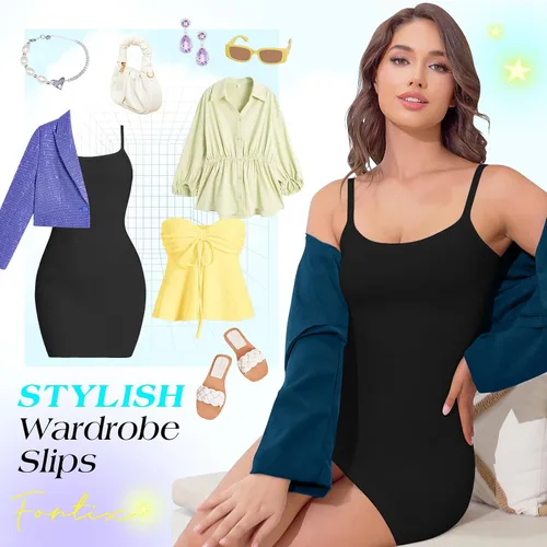 Vista 4 de Faja moldeadora para debajo de los vestidos, vestido con control de abdomen, moldeador de cuerpo, sin costuras, tirantes delgados, vestido camisola