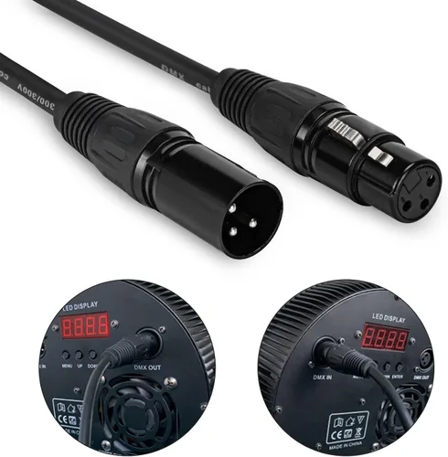 Vista 6 de Cable DMX de 10 pies, paquete de 4 cables de luz DMX de 9.8 ft, cables DMX de 3 pines, cable de señal XLR macho a hembra con conectores metálicos