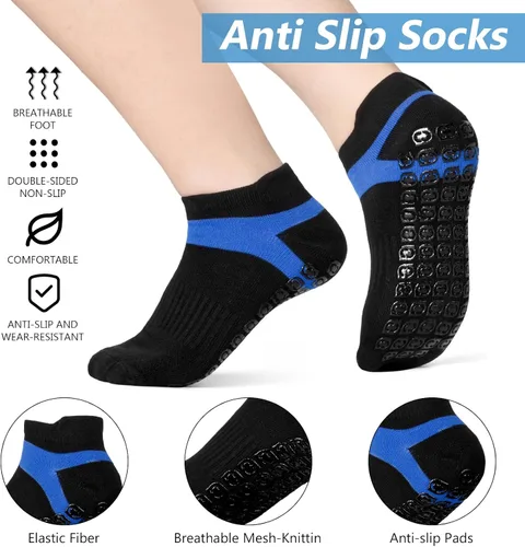 Vista 2 de Jspupifip 4 pares de calcetines antideslizantes de agarre de pilates, calcetines de yoga antideslizantes, calcetines de fútbol de algodón con cojín