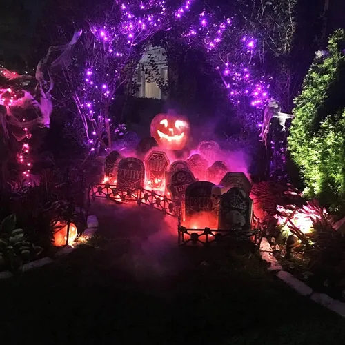 Vista 3 de JMEXSUSS Paquete de 2 luces solares de Halloween de 100 LED moradas/250 luces LED moradas de Halloween para interiores