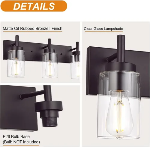 Vista 5 de 4 luces de tocador de baño, apliques de bronce aceitado, iluminación de pared, lámpara industrial para montaje en pared, estilo granja para cocina