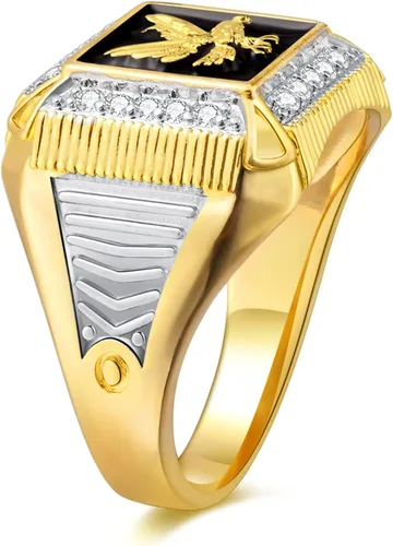 Vista 2 de Anillo de águila de oro de 14 quilates para hombre, circonita cúbica, anillo de águila americana