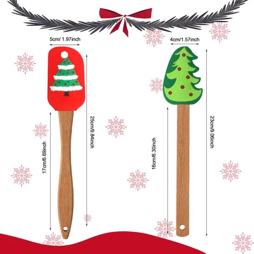 Vista 2 de Espátula de silicona de Navidad con mango de madera de muñecos de nieve, espátula para panqueques, raspador de pan lindo, raspador de plato