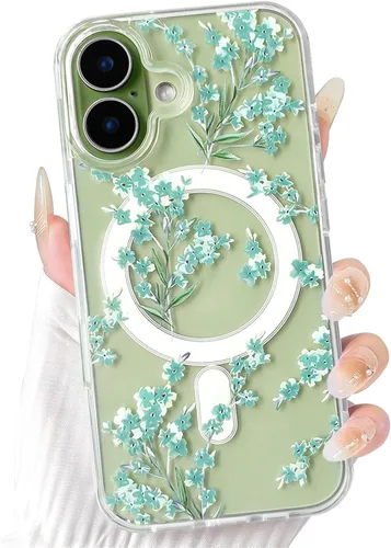 Vista 42 de NITITOP Funda magnética transparente compatible con iPhone 14 Plus/15 Plus, compatible con MagSafe lindas flores, hojas florales para mujeres