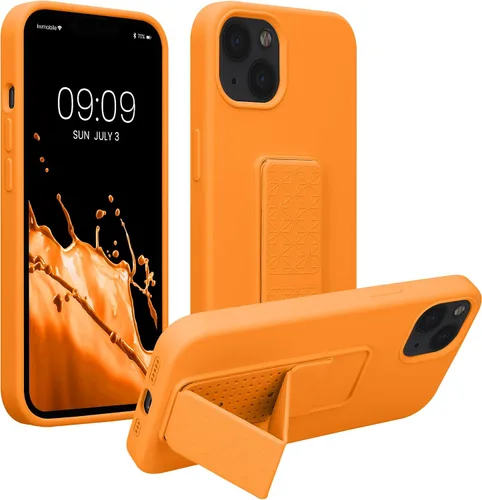 Vista 21 de kwmobile Funda compatible con Apple iPhone 13 - Funda con correa de mano y soporte revestimiento de silicona TPU suave - Azul Báltico