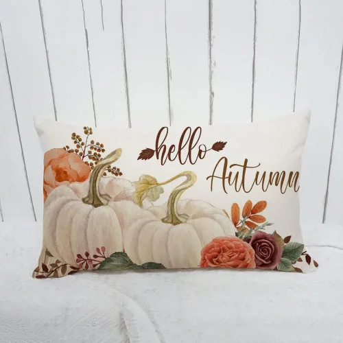 Vista 2 de Funda de almohada de otoño de 20 x 12 pulgadas, funda de cojín de otoño con diseño de calabazas de otoño, funda de almohada lumbar de lino