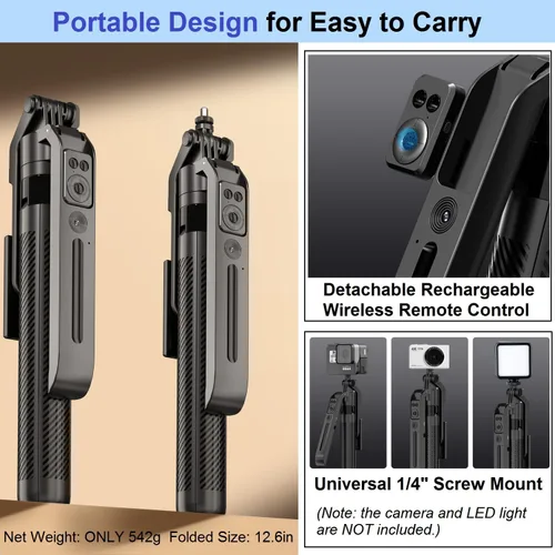 Vista 6 de Trípode para selfie stick de seguimiento facial automático para iPhone, rotación de 360° con control remoto, trípode de cámara de teléfono de 71