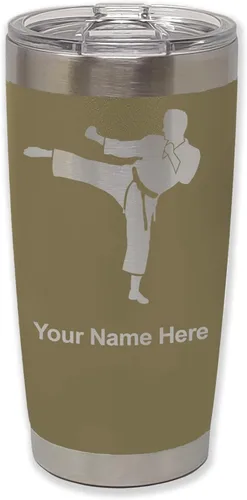 Vista 36 de LaserGram Vaso aislado al vacío de 20 onzas, Karate Man, grabado personalizado incluido (negro) Engraved Gift, Vacuum Insulated Stainless Steel