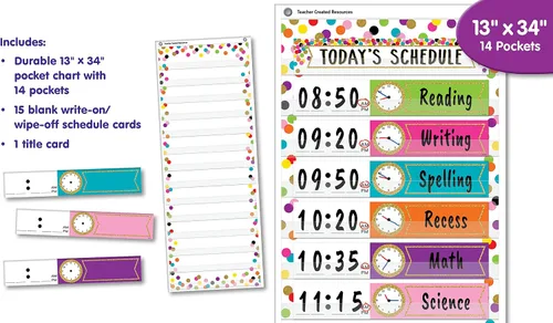 Vista 5 de Teacher Created Resources - Tabla organizadora de horario o actividades con 14 bolsillos (13 x 34 pulgadas), confeti