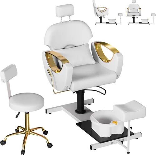 Vista 12 de KIGOTY Silla de pedicura sin fontanería, estación de pedicura reclinable con altura ajustable y giro de 360 grados, silla de spa hidráulica