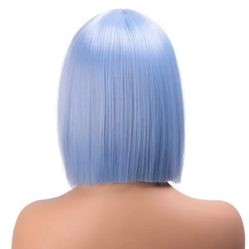 Vista 4 de Peluca colorida de cabello sintético liso, de raya en medio y longitud al hombro, para mujer, moderna Azul cielo