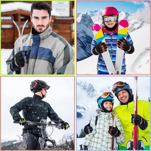 Vista 2 de Bencailor 4 pares de guantes de esquí para hombres, mujeres y niños, guantes de nieve resistentes al viento, guantes de invierno cálidos