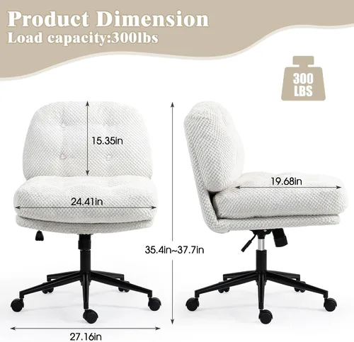 Vista 2 de Silla cruzada con ruedas más anchas y gruesas, silla de oficina con patas cruzadas, cómoda, ajustable, giratoria, color blanco