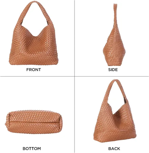 Vista 3 de DFJXXX Bolso tejido para mujer, bolso de mano tejido a la moda, suave cuero vegano, bolso de mano retro tejido a mano con bolsa de embrague