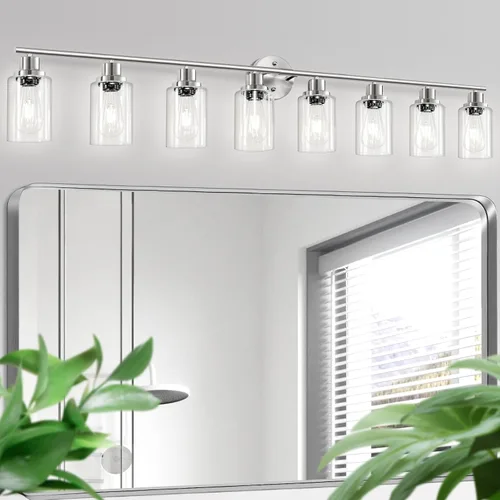 Vista 46 de Paquete de 2 luces de tocador de 1 luz, lámpara de baño de níquel cepillado con pantalla de vidrio blanco lechoso texturizado, accesorio