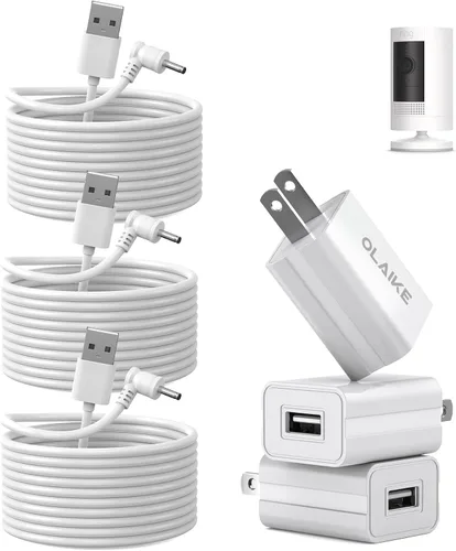 Vista 16 de OLAIKE Paquete de 2 cables de carga de 16 pies para batería Ring Stick Up Cam/Plug-in y Ring Spotlight Cam Battery, adaptador de corriente