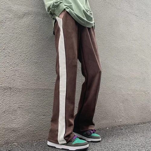 Vista 4 de Skateboard Frog Pantalones de chándal para hombre Patchwork Open Wide Bottom Suede Casual Pantalones de pierna recta