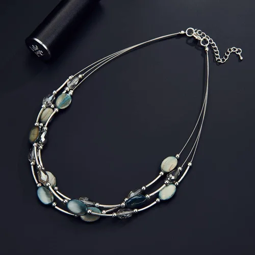 Vista 6 de Collar a capas con cristal para mujer, gargantilla con cadena de plata gruesa, regalo de cumpleaños para mujer