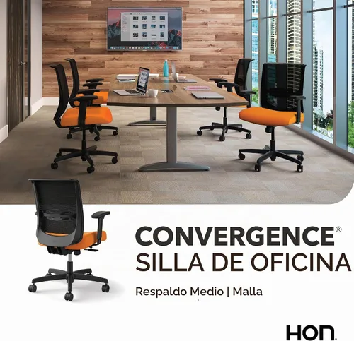 Vista 6 de HON Convergence - Silla de oficina ergonómica con respaldo de malla, brazos ajustables, soporte lumbar, silla de escritorio con inclinación