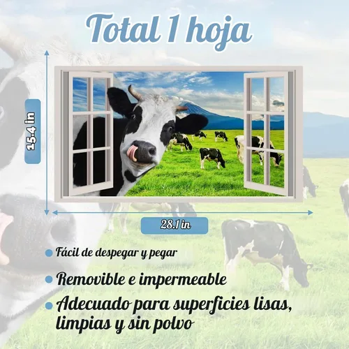 Vista 6 de Divertidas calcomanías de pared de vaca que se asoman, calcomanías de pared de vaca para despegar y pegar, calcomanías 3D falsas para decoración
