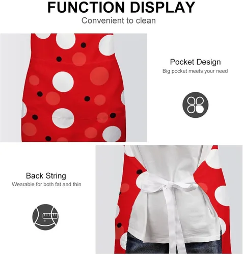 Vista 6 de Personalized Red White Polka Dot Adult Apron, Kitchen Cooking Aprons for Woman Man, Adjustable Bib Apron with Pocket for Baking, BBQ Crafting