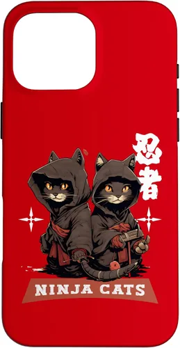 Vista 19 de iPhone 16 Kawaii Japanese Writing Samurai Ninja Cats Samurai Case