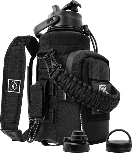 Vista 10 de NATURE PIONEOR Botella de agua táctica de 128 oz/1 galón con bolsa para Marrón verde