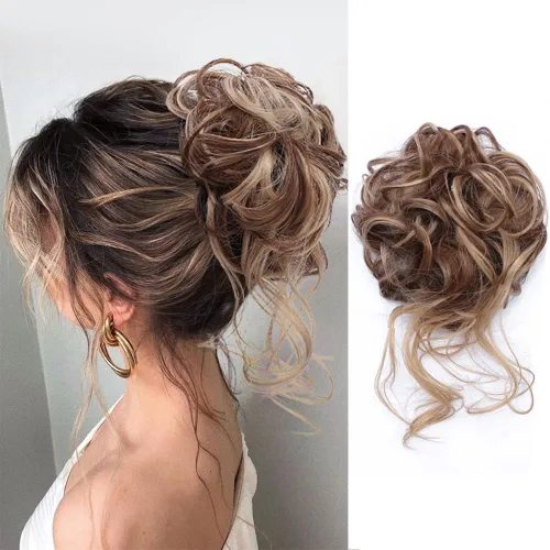 Vista 23 de KETHBE Moño desordenado, extensión de moños de pelo despeinado, banda elástica para el cabello, moño rizado para mujeres (negro)