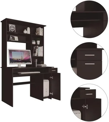 Vista 5 de Tuhome Compu 180 Hutch Escritorio de madera de ingeniería en negro