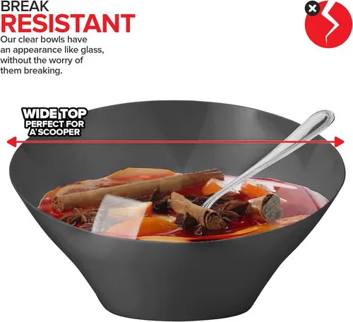 Vista 4 de Cuencos de servir de plástico negro de 54oz (4 paquetes) Grandes cuencos desechables para aperitivos, caramelos, contenedores para buffet, papas