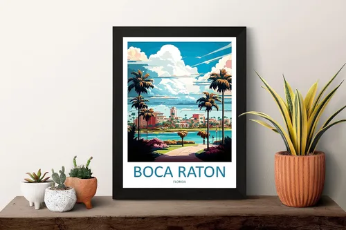 Vista 2 de Boca Raton Viajes Impreso Arte de Pared Boca Ratón Colgante de Pared Decoración del Hogar Boca Raton Amantes del Arte de Florida Amante del Arte