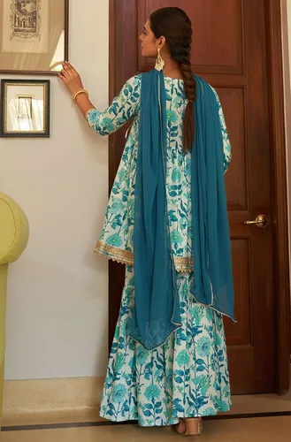 Vista 5 de Janasya Conjunto de Kurta de algodón para mujer india con estampado floral violeta